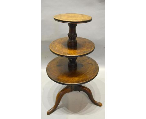 A 19th Century Mahogany Dumb Waiter With A Turned Center Column and tripod supports, 68cm tall 