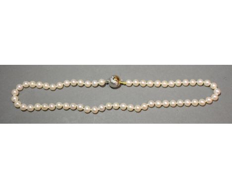 A Cultured Pearl Necklace With 18ct. Gold Diamond Set Clasp 