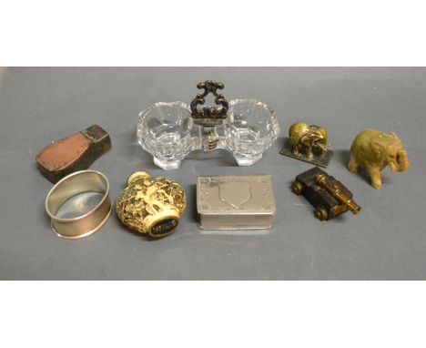 A Copper Snuff Box Together With Other Items To Include A Silver Napkin Ring 