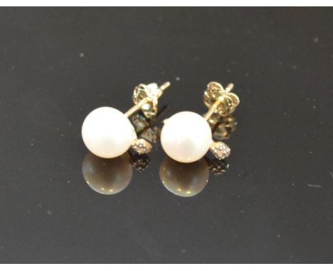 A Pair Of Gold Pearl And Diamond Set Ear Studs 