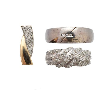 A selection of 9ct gold, silver and diamond jewellery, to include a 9ct gold diamond pendant, together with a 9ct gold diamon