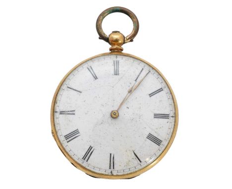 An 18ct gold cased pocket watch, the white dial with Roman numeral hour markers, and outer minutes track, key wound movement,