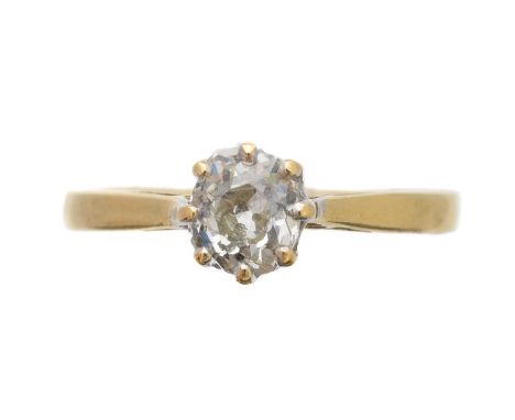 An 18ct gold diamond single-stone ring, the old-cut diamond with tapered shoulders, estimated diamond weight 0.50ct, estimate