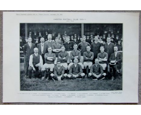 1910-11 CHESTER CITY LARGE TEAM PHOTO PRESENTED WITH THE CHESTER CHRONICLE
15 x 10 Inches
Fantastic item that would be ideal 