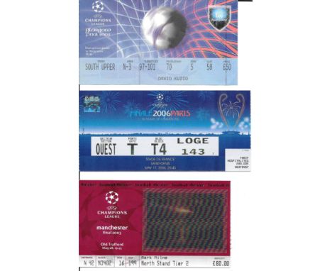 CHAMPIONS LEAGUE FINAL TICKETS X 3
2002&nbsp;Bayer Leverkusen v&nbsp; Real Madrid ( slight fold )
2003&nbsp;Juventus v AC Mil