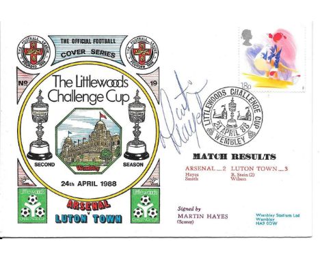 1988 LEAGUE CUP FINAL LTD EDITION AUTOGRAPHED POSTAL COVER - ARSENAL V LUTON&nbsp;
Autographed by Martin Hayes who scored the