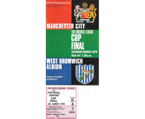 1970 LEAGUE CUP FINAL MANCHESTER CITY V WEST BROMWICH ALBION PROGRAMME &amp; TICKET
Both in good condition