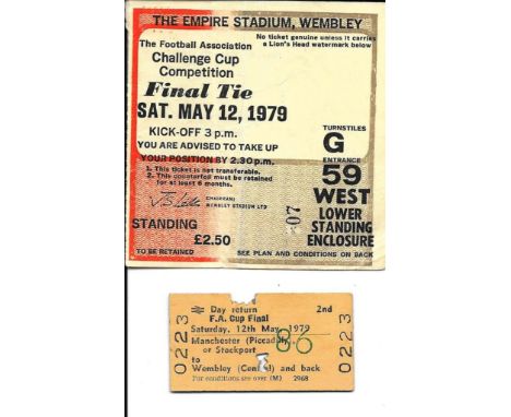 1979 FA CUP FINAL ARSENAL V MANCHESTER UNITED&nbsp;MATCH &amp; TRAIN TICKETS
Slight fold on match ticket