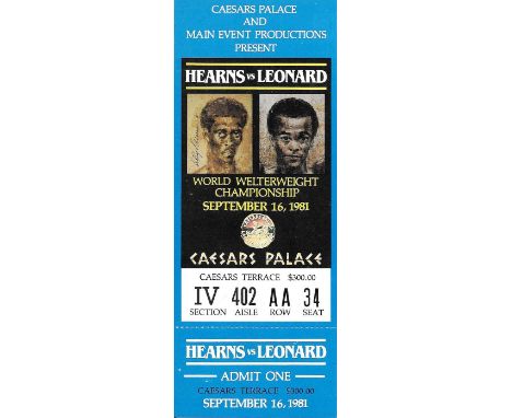 BOXING - 1981 HEARNS V LEONARD TICKET
World Welterweight Championship fight at Ceasars Palace