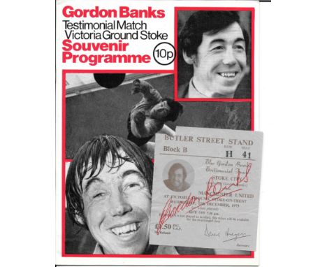 1973 STOKE V MANCHESTER UNITED GORDON BANKS TESTIMONIAL PROGRAMME &amp; TICKET
Small piece missing from top corner of ticket