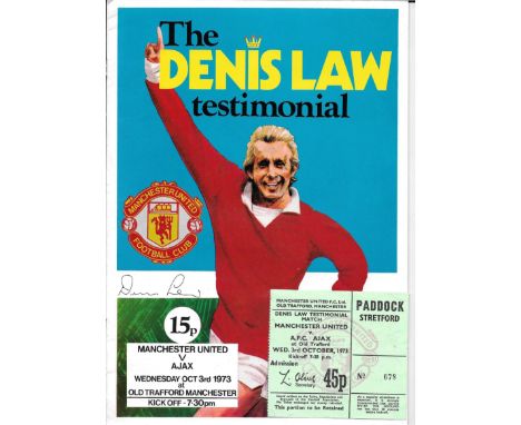 1973 MANCHESTER UNITED V AJAX DENIS LAW TESTIMONIAL PROGRAMME &amp; TICKET
Programme - Good
Ticket - Slight fold