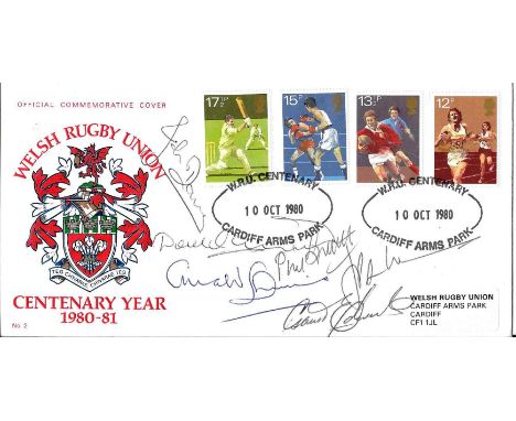 RUGBY UNION - WELSH R. U 1980 CENTENARY POSTAL COVER AUTOGRAPHED BY 6 GREAT FAMOUS PLAYERS&nbsp;
Hand signed by J P R William