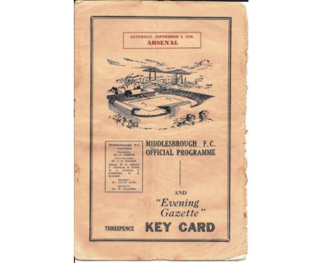 1950-51 MIDDLESBROUGH V ARSENAL
Few faults, folds, small split on spine, edge a little ragged, general age related wear but c