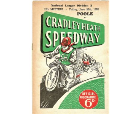 SPEEDWAY - 1952 CRADLEY HEATH V POOLE
Very good condition.
Results noted in pencil.
