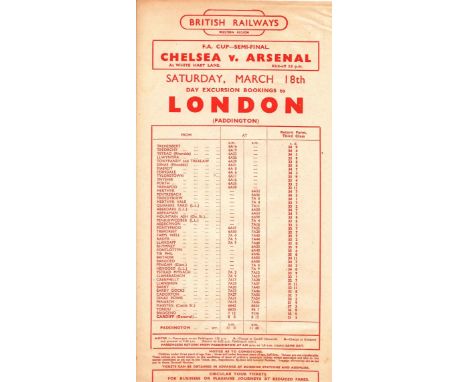 1950 FA CUP S/F CHELSEA V ARSENAL ORIGINAL RAILWAY HANDBILL
Good condition except for fold near bottom