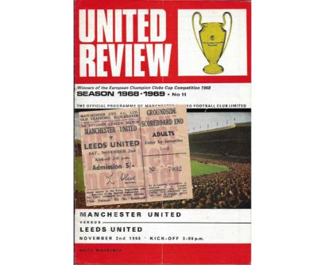 1968-69 MANCHESTER UNITED V LEEDS UNITED PROGRAMME &amp; TICKET