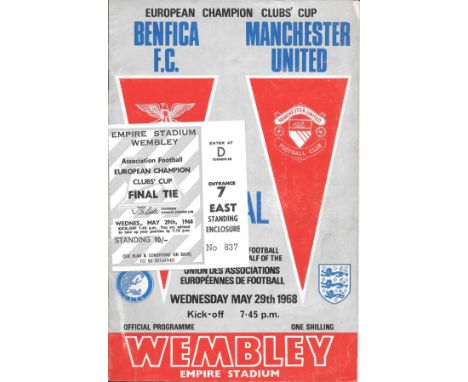 1968 EC FINAL MANCHESTER UNITED V BENFICA ORIGINAL PROGRAMME AND TICKET
Programme - slight marks
Ticket - good