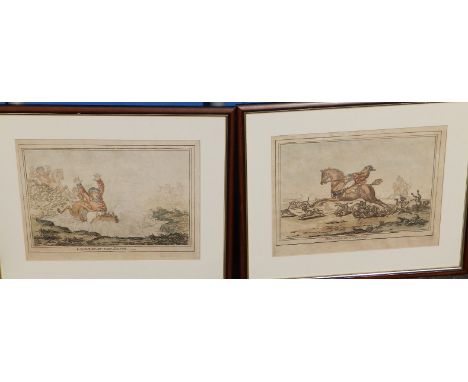 A set of four humorous coloured hunting print caricatures published by Humphreys of London - 'Hounds Finding', 'Hounds in Ful