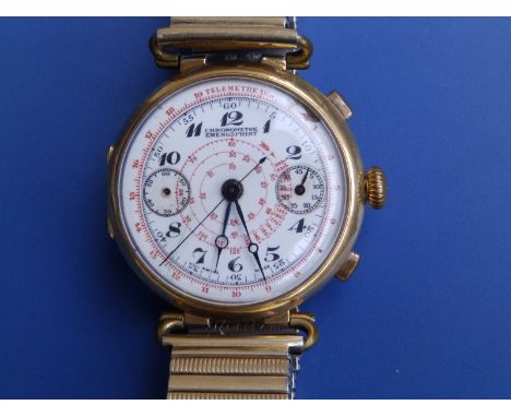 A gent's 18ct gold Ewengsprint chronometer, the white enamel dial (damaged) with centre seconds and two subsidiary dials, 38m