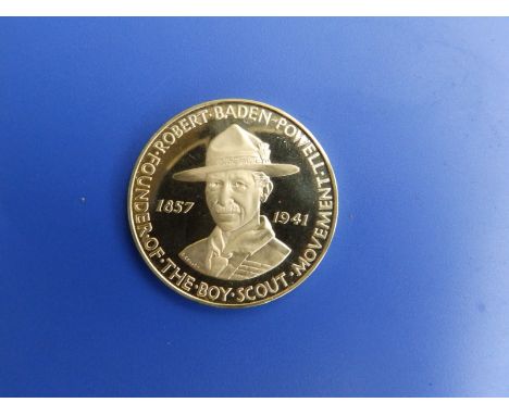 A cased gold medal commemorating the 25th Anninversary of the death of Lord Baden Powell, Type B, No. 428, in case with certi