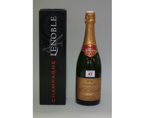 A 75cl bottle of Lenoble Grand Cru Blanc de Blancs 1990 vintage champagne,&nbsp;in box. 