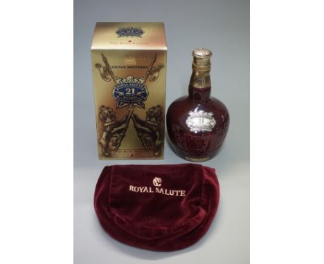 A 70cl bottle of Chivas Royal Salute 21 year old 'Ruby Flagon', in velvet draw string bag and card box. 