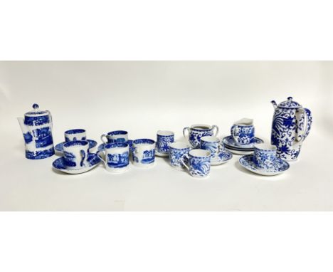 A Copeland Spode part tea service with blue and white transfer printed 'Italian' pattern comprising of five coffee cups, thre