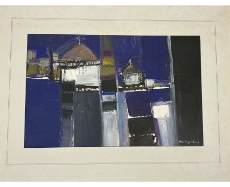 David M Graham (Contemporary Scottish), Eastern Buildings landscape, oil on board, signed bottom right, in a glazed frame. (2