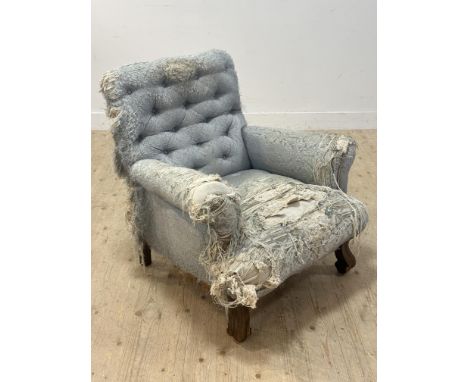 A good oak framed Edwardian button back armchair, in the country house style (h.