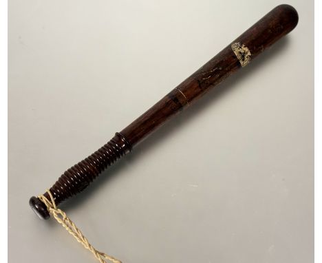 A Victorian Scottish rosewood painted truncheon, marked Glasgow Mcnaughton to base, with ribbed handle and marked 162 to body