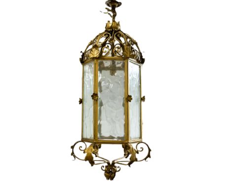 A metal gilt octagonal hall lantern (h.70cm)