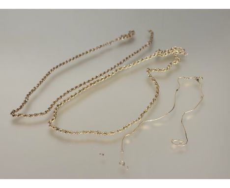 A 9ct gold rope pattern necklace a/f with ring fastening: l. x  35cm, a 9ct gold rope pattern necklace a/f with ring fastenin