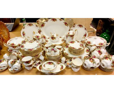 A extensive Royal Albert Old Country Rose pattern dinner and tea service inc Tureens, oval meat platter, dinner, side, desser