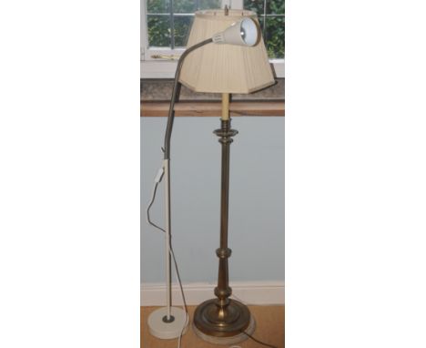 A brass side lamp, 130cm high;  a reading lamp;  a brass table lamp (3) 