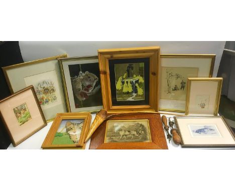 Picture &amp; Prints - Peggy Byrom, Field Mouse Family, signed, watercolour, 20cm x 16.5cm;  others P Wall, Anne Street, Rey 