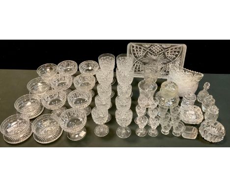 Glassware - a set of six Stuart Crystal cut glass sundae dishes, others, saucers, others Webb, etc inc wine glasses, tray, su