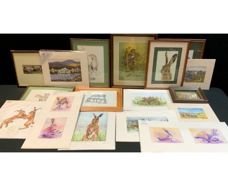 Pictures &amp; Prints - R Whittlestone, Hedgehog Foraging, signed, acrylic, 7cm x 13cm;  Eileen Turner, by and after, Boxing 