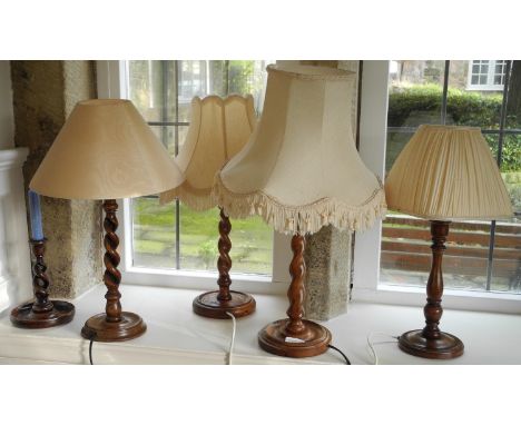 A mid 20th century open barley twist side light, cream shade, 30cm high;  others (5) 
