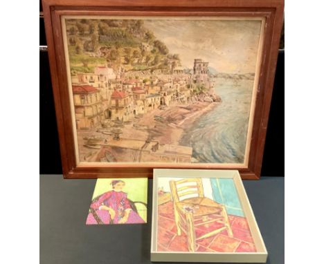 F N Valender (20th century) Cetara Nr Salerno, signed, dated Oct 1967, oil on board, 55cm x 66cm;  others smaller portrait et