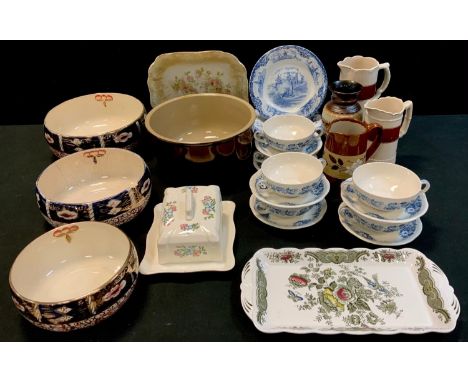 Ceramics - late 19th century Imari bowls, other later ceramics, jugs, dishes, soup bowls and saucers, West German vase; qty 