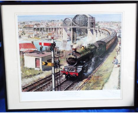 Railwayana, a Terrence Cuneo, limited edition (722/850) print showing The Cornish Riviera Express crossing the Royal Albert B