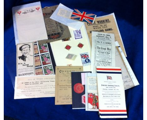Ephemera, Military, World War 1 selection including Cinderella stamps for the Red Cross, War Savings stamps, Pigeon service i