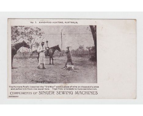 Postcards, Advertising, Singer Sewing Machines, 'Kangaroo Hunting in Australia', nos 1-8, undivided backs, vignette style (mo