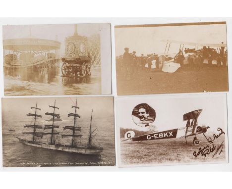 Postcards, Transport, 4 RP's, flooded fairground roller coaster, possibly Leeds, (pu Baltimore USA 1907), sailing ship 'Herzo