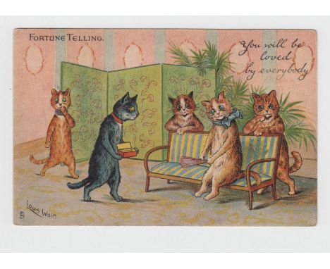 Postcard, Louis Wain, 'Fortune Telling', Tuck's Humorous series 6075 (p.u 1904, gd)