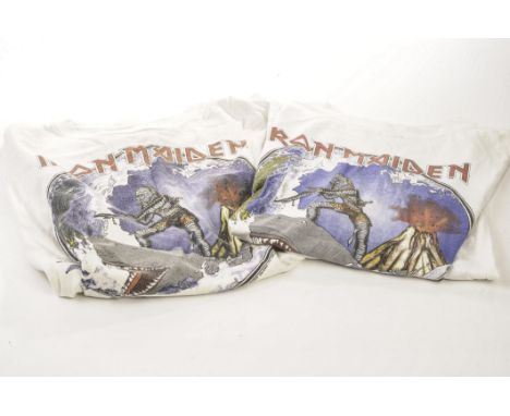 Iron Maiden Official T-Shirts: Two original ‘1985 World Slavery Tour’ shirts, ‘World Slavery 1985’ and ‘The Neil Blaisdell Ce