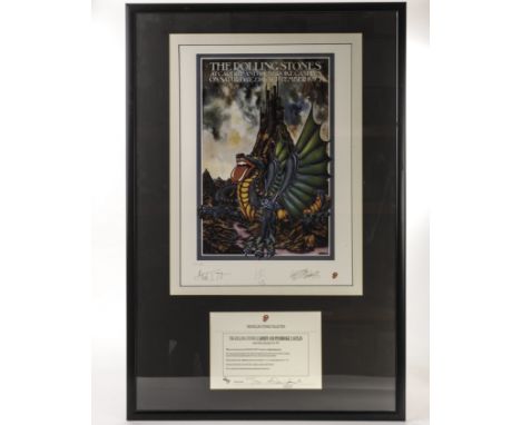 Rolling Stones Framed and Glazed: ‘Cardiff And Pembroke Castles’ 1994 hand numbered limited edition lithographic print, offic