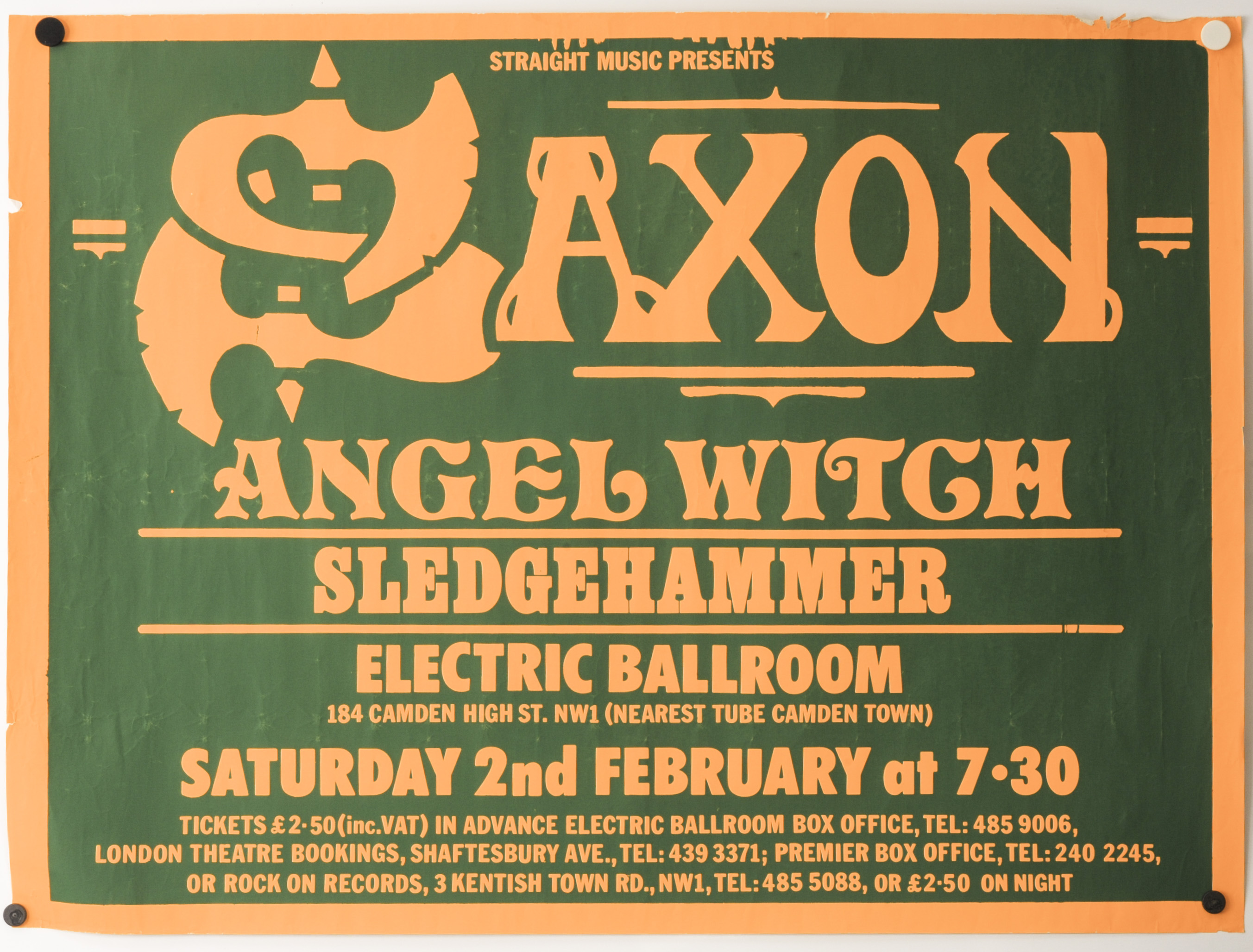 Saxon Original UK concert poster for The Electric Ballroom, London