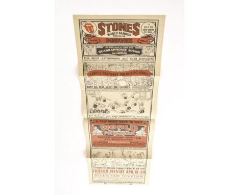 Rolling Stones Poster: ‘Stones World Famous Traveling Movie’, Circus-style poster with details of the film showing at The ‘Zi