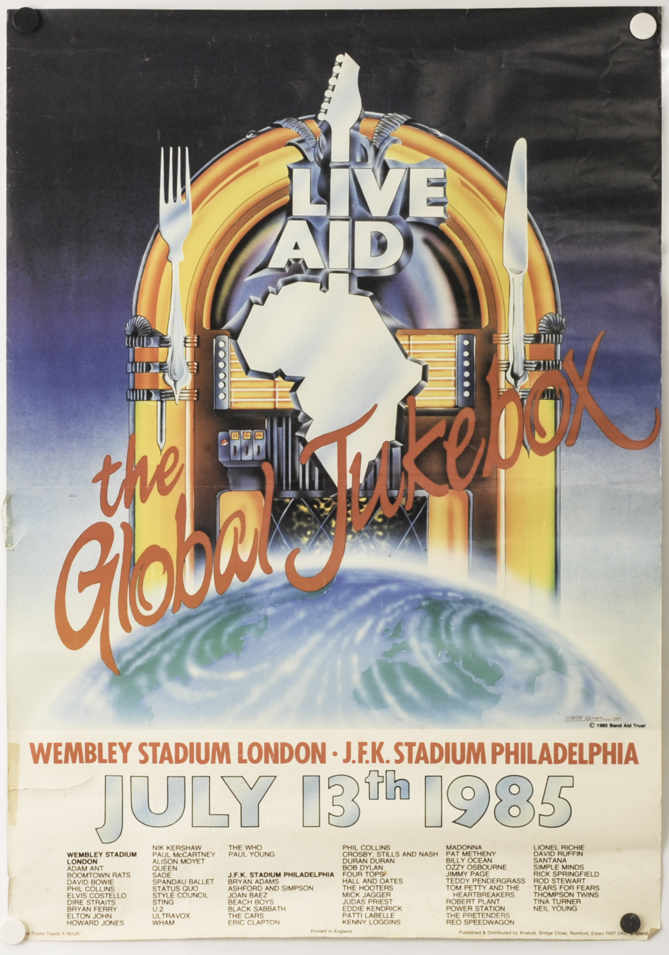 Live Aid Original 1985 Concert Poster Including Queen Bowie U2 The